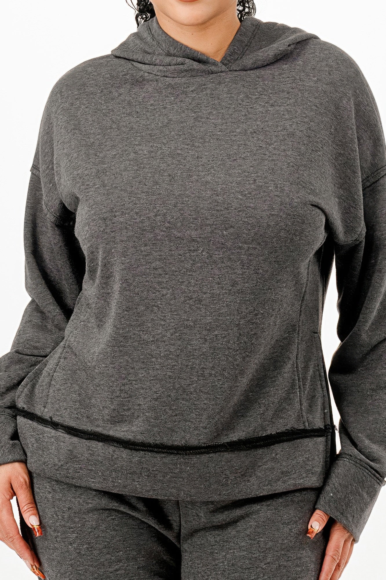 Charcoal Washed Sweat Set – Women's Hoodie & Flare Pants Outfit