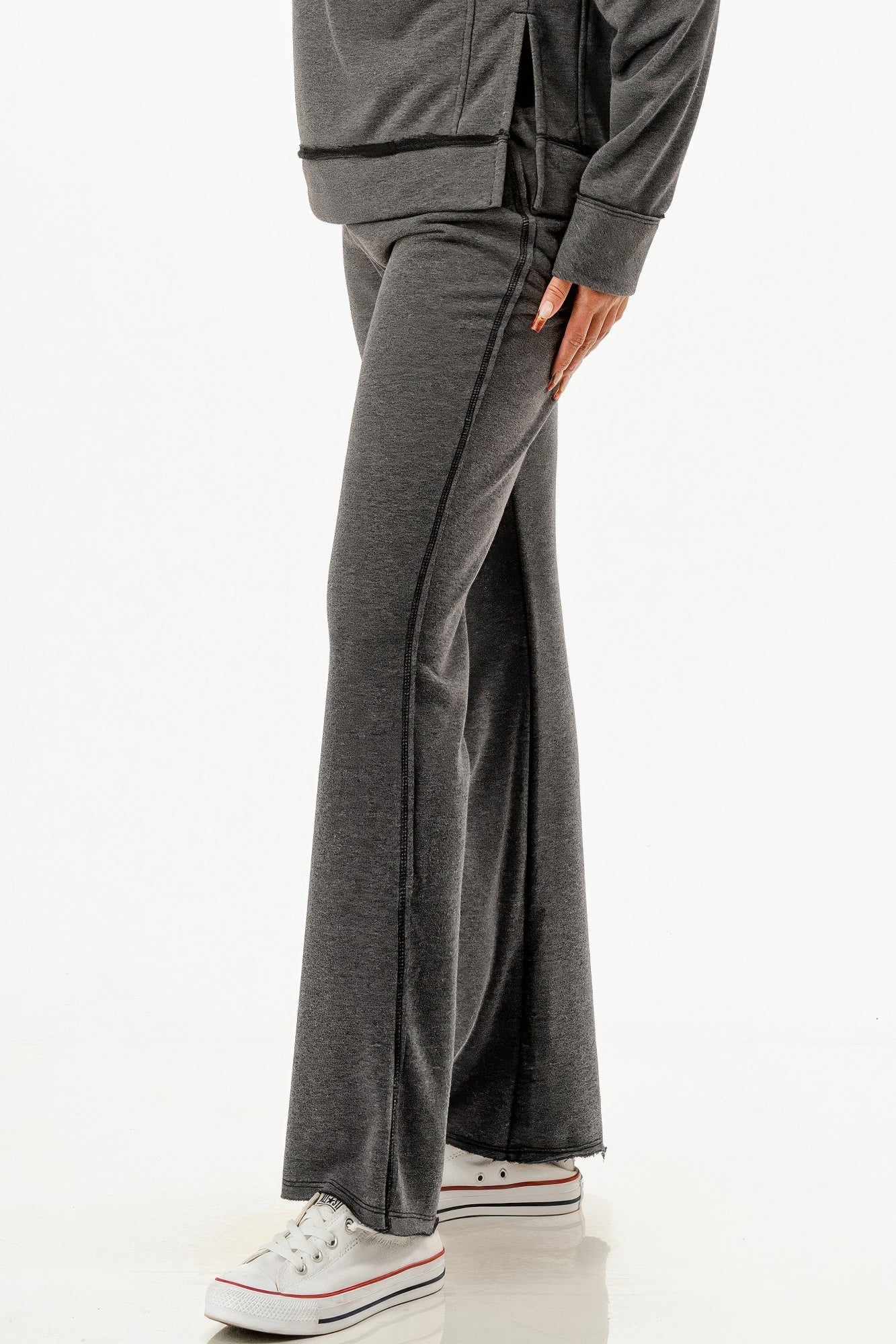 Charcoal Washed Sweat Set – Women's Hoodie & Flare Pants Outfit