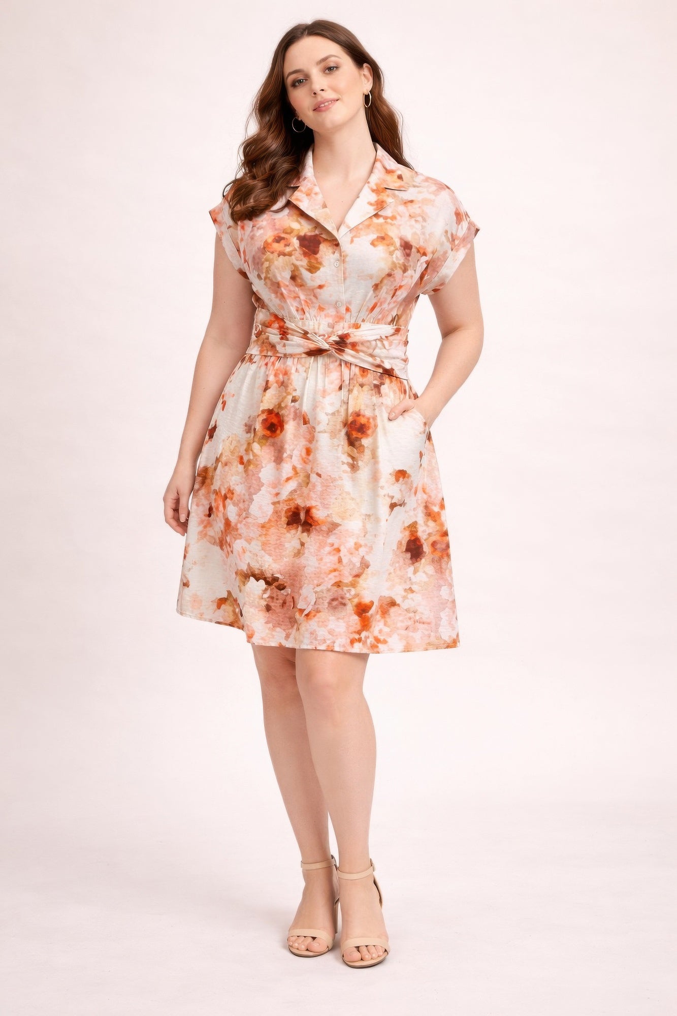 Floral Plus Size Waist Tie Shirt Dress