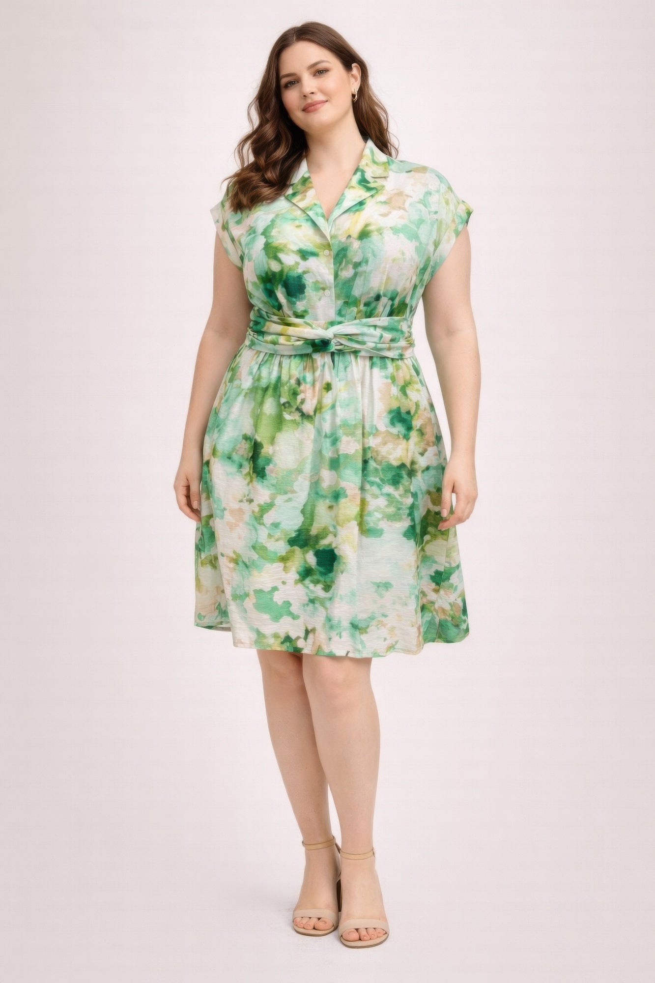 Floral Plus Size Waist Tie Shirt Dress